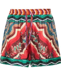 Pierre-Louis Mascia Aloe Seidenshorts mit grafischem Print Rot