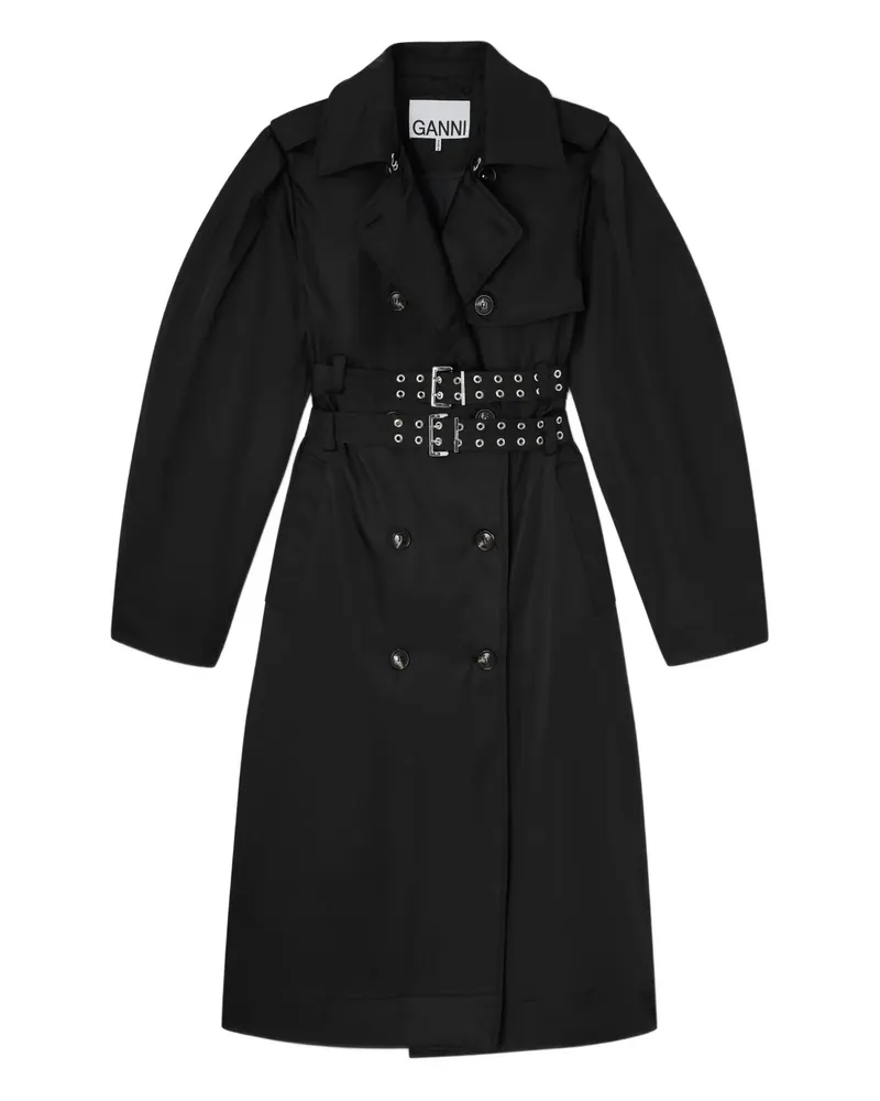 Ganni Doppelreihiger Mantel mit Gürtel - Schwarz Schwarz