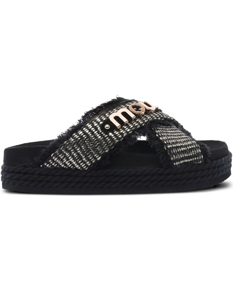 Mou Plateau-Sandalen mit ausgefransten Riemen - Schwarz Schwarz
