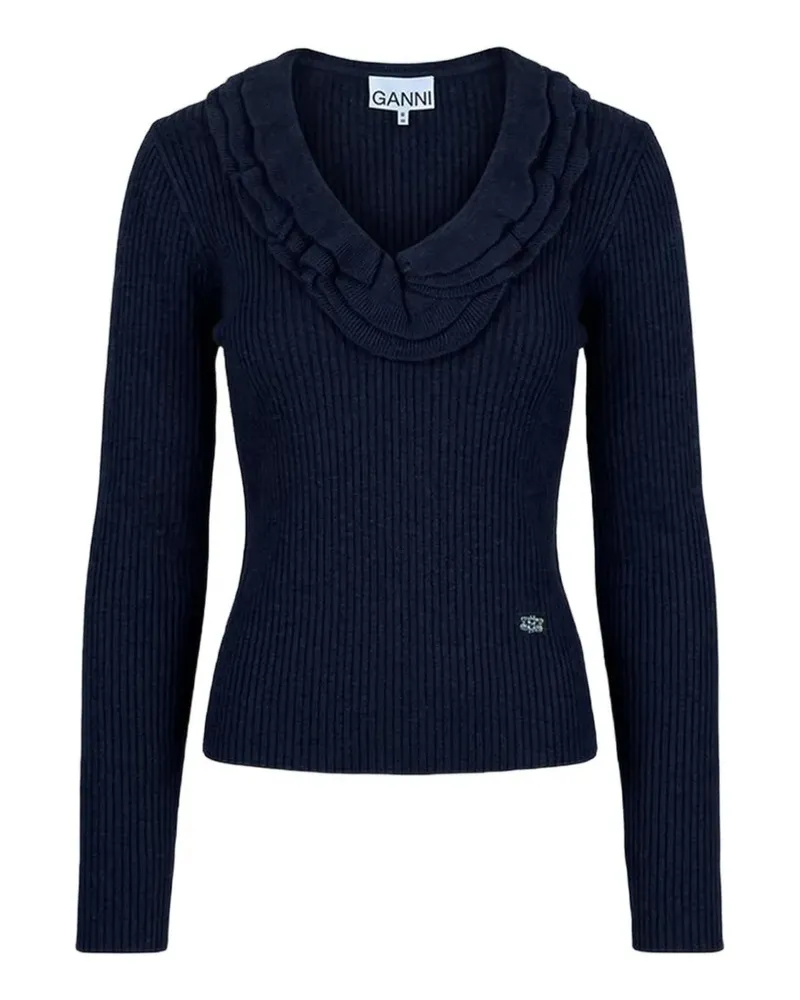Ganni top in ribbed merino - Blau Blau