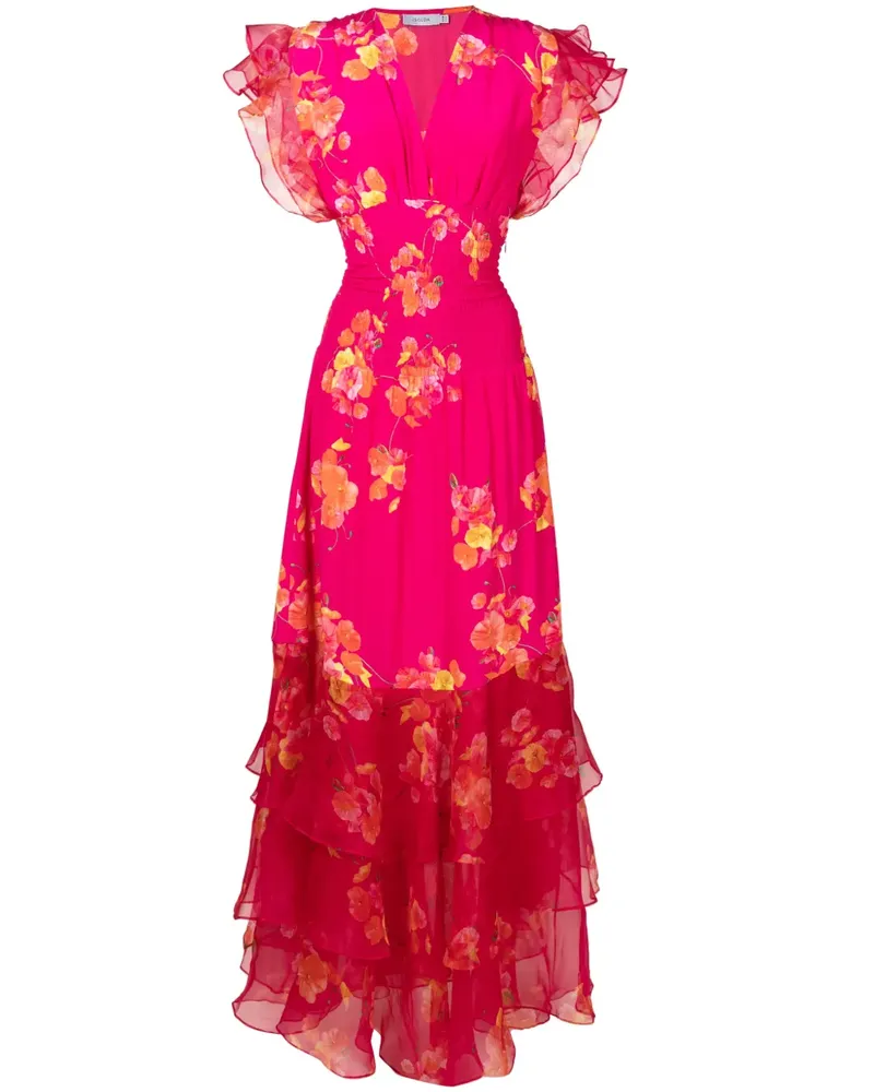 ISOLDA Maxikleid aus Seide mit Blumen-Print - Rosa Rosa