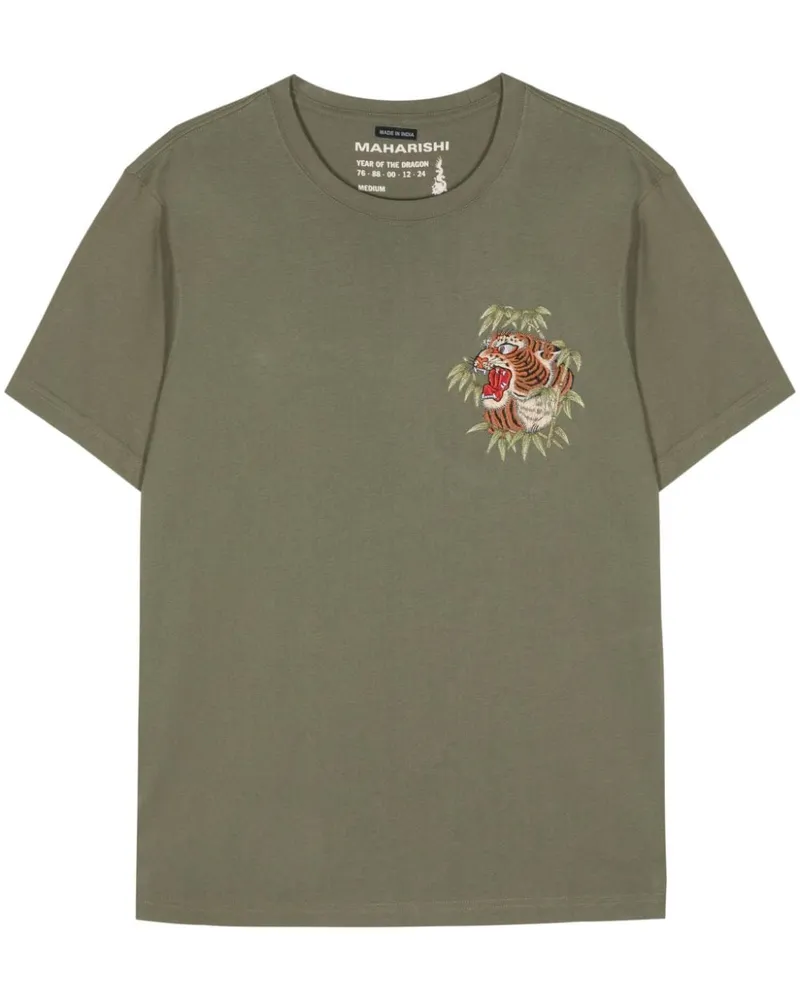 maharishi T-Shirt mit Tigerstickerei Grün