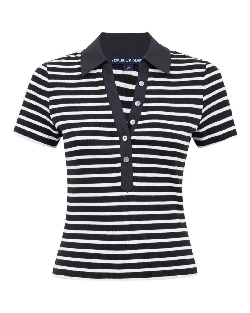 Veronica Beard Gestreiftes T-Shirt mit Knopfleiste - Schwarz Schwarz