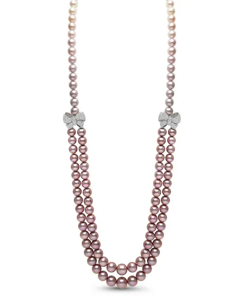 YOKO London diamond pearl bow necklace - Silber Silber