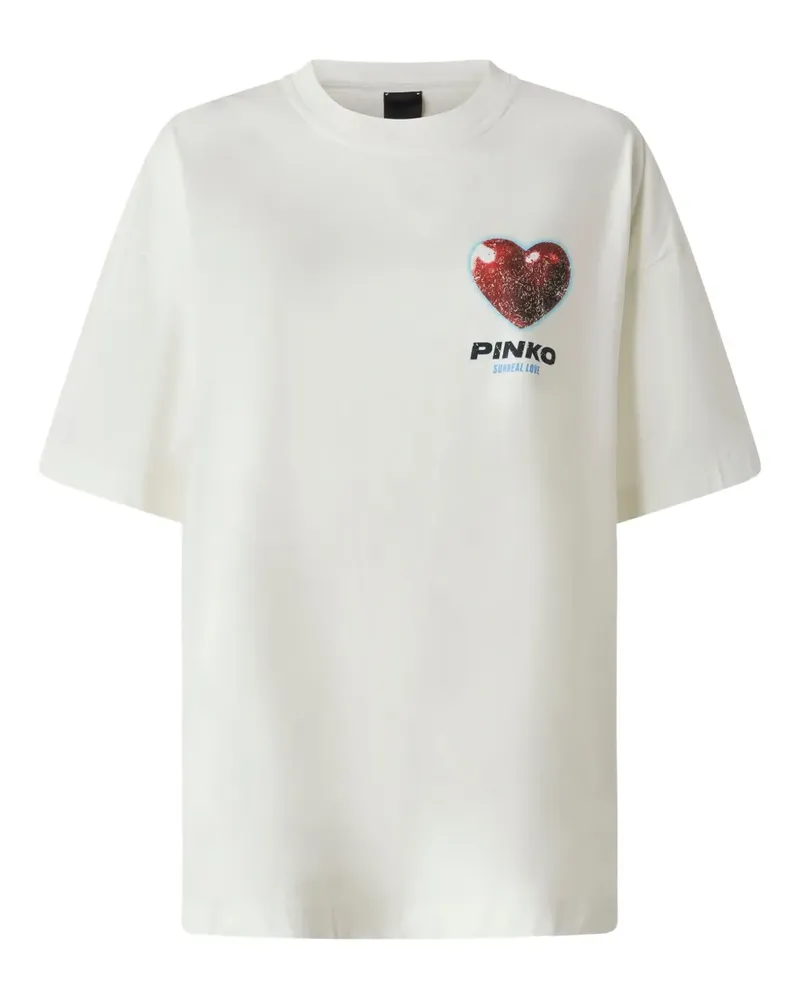 Pinko Surreal Love T-Shirt mit Herzschlangen-Print - Weiß Weiß