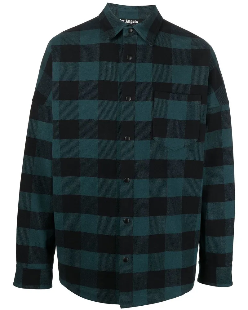 Palm Angels Kariertes Hemd mit Logo-Print - Grün Grün