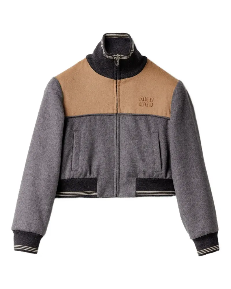 Miu Miu embroidered logo wool jacket - Grau Grau