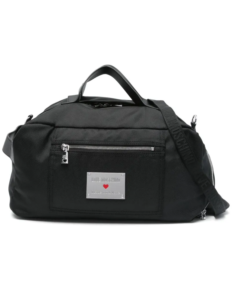 Moschino Reisetasche mit Logo-Schild - Schwarz Schwarz