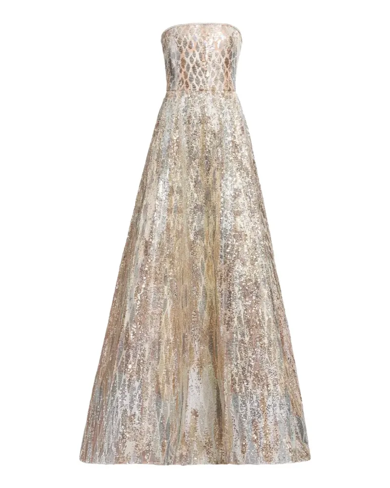 Elie Saab Schulterfreies Maxikleid mit Pailletten - Gold Gold