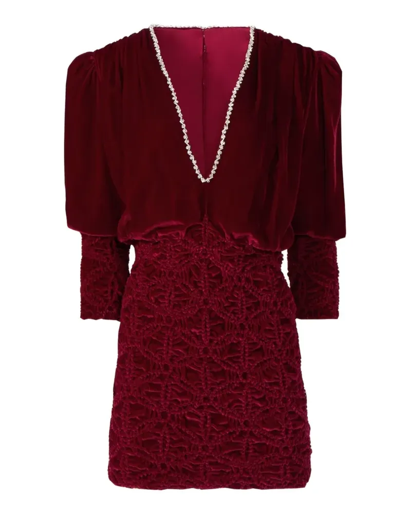 COSTARELLOS Gesmoktes Astara Minikleid aus Samt mit Kristallverzierung - Rot Rot