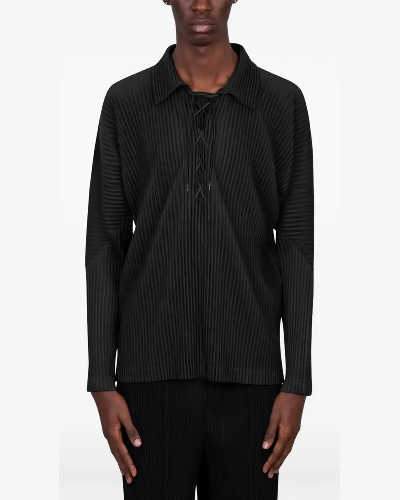 Issey Miyake Plissiertes Hemd mit Schnürung - Schwarz Schwarz