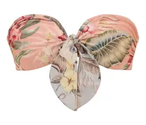 Geblümtes Bikinioberteil mit Schalkragen - Rosa