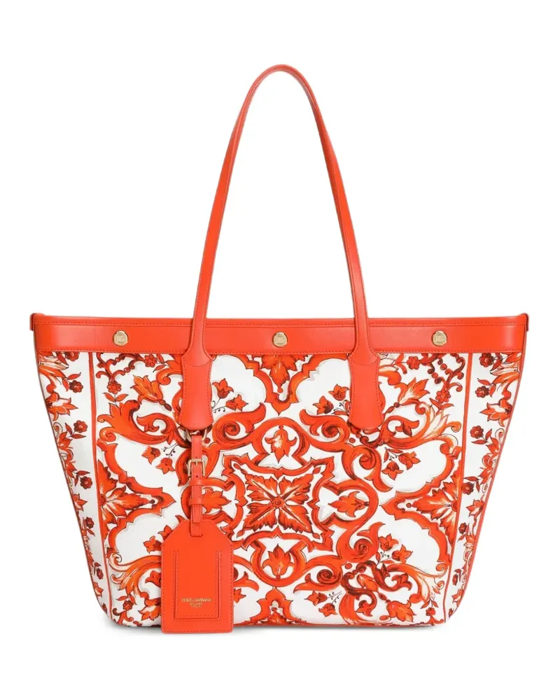 Dolce & Gabbana Atene Shopping Bag aus Canvas mit Majolica-Print - Orange Orange