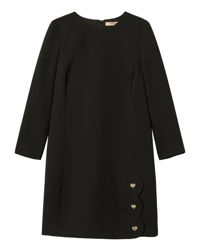 Twin-Set Kurzes Kreppkleid mit Knöpfen in Herzform - Schwarz Schwarz
