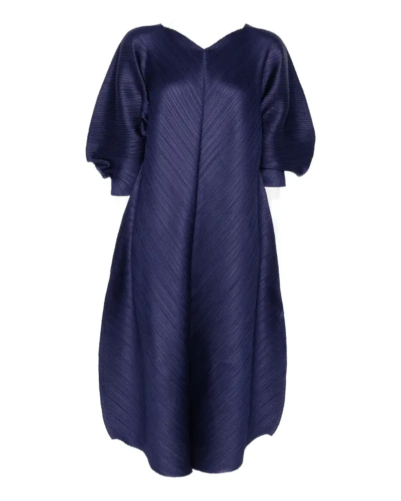 Issey Miyake pleated puff-sleeve midi dress - Blau Blau