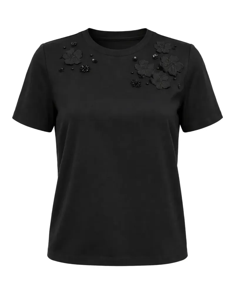Elena Mirò T-Shirt mit Blumenapplikation - Schwarz Schwarz