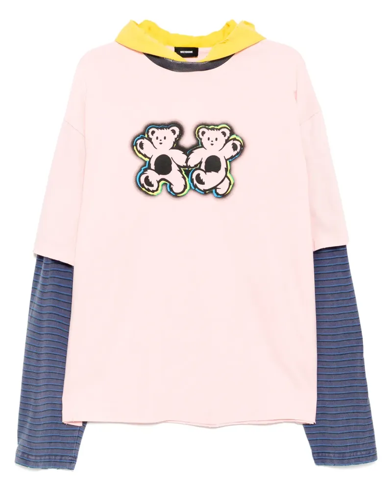 WE 11 DONE Hoodie im Layering-Look mit Teddy - Rosa Rosa