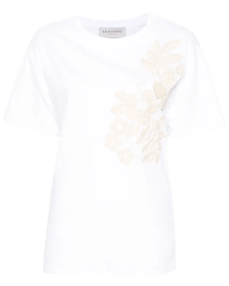 Ermanno Scervino T-Shirt mit Blumenstickerei Weiß