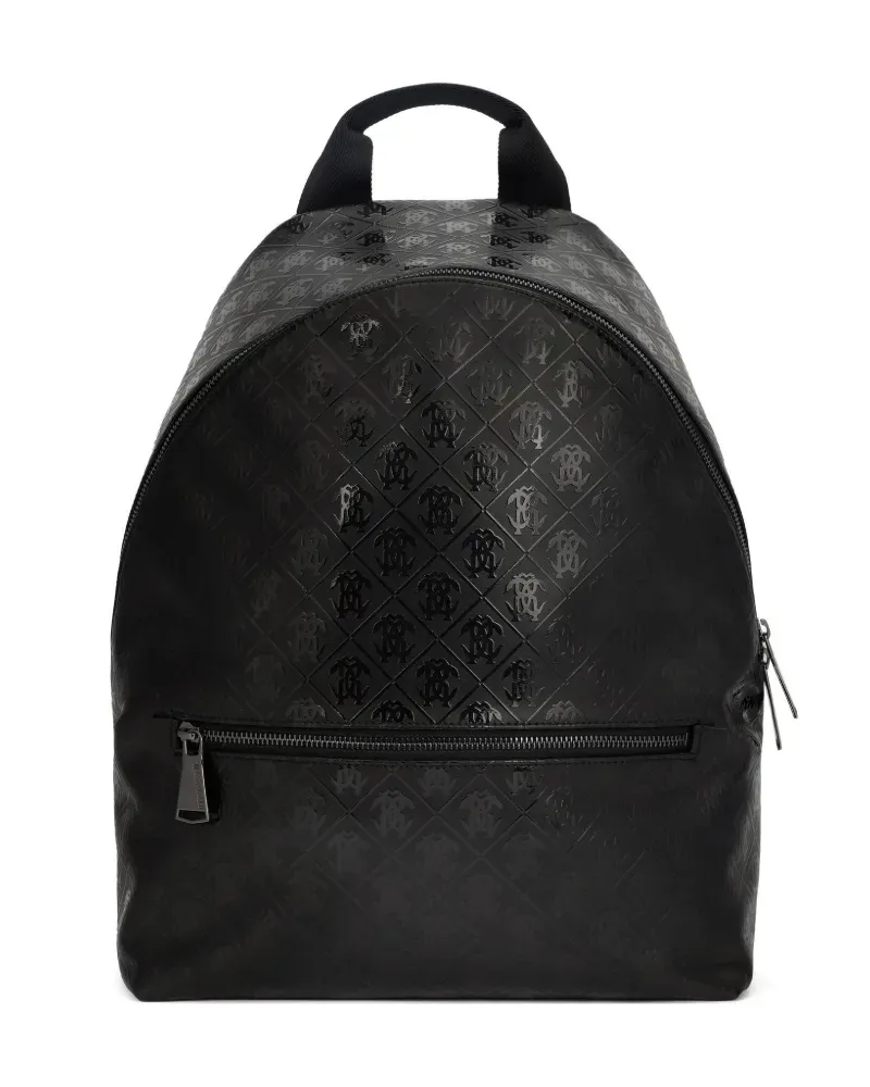 Roberto Cavalli Mirror Snake Rucksack mit Monogramm-Prägung - Schwarz Schwarz