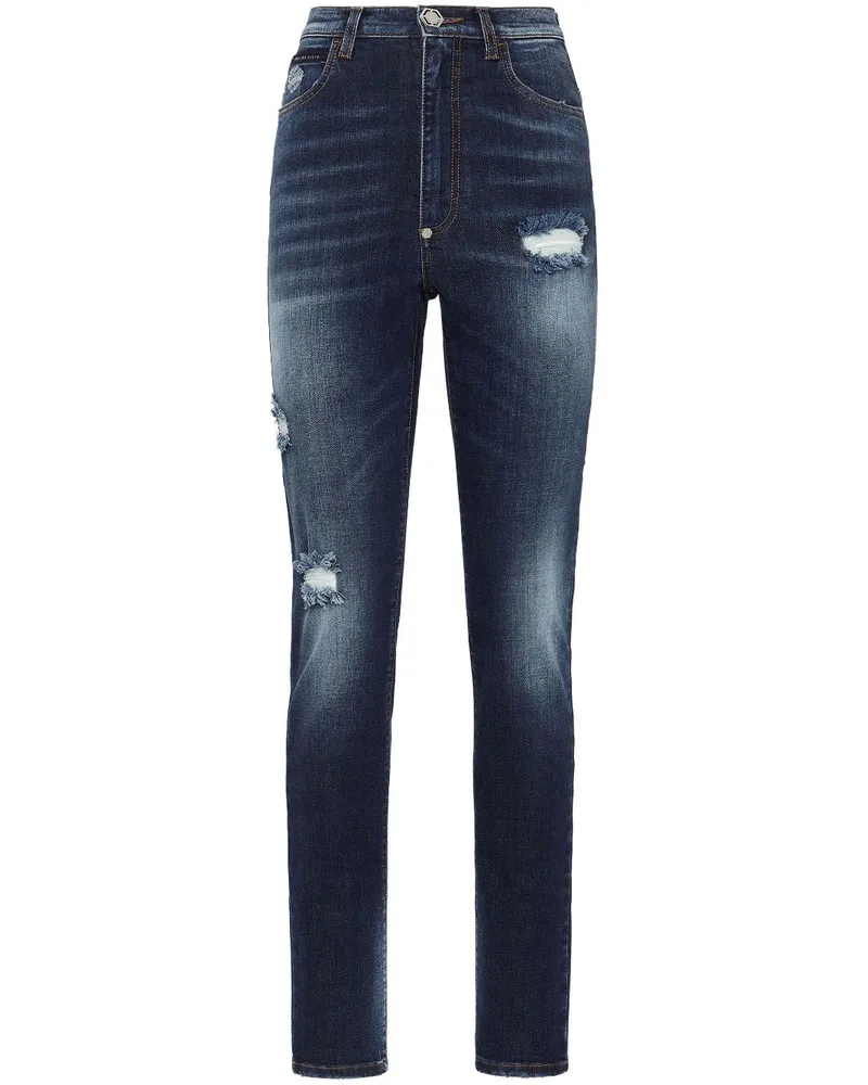 Philipp Plein Skinny-Jeans im Distressed-Look - Blau Blau