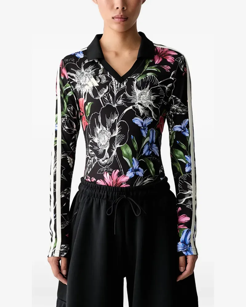 adidas floral-print side-stripe bodysuit - Schwarz Schwarz