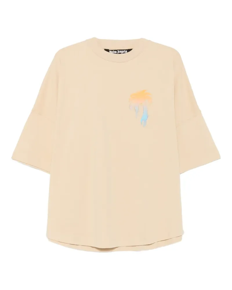 Palm Angels logo-print drop-shoulder T-shirt - Nude Nude