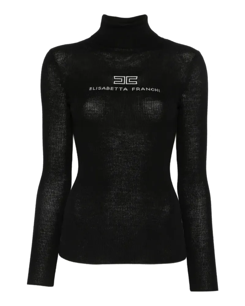 Elisabetta Franchi Rollkragenpullover mit Logo-Stickerei - Schwarz Schwarz