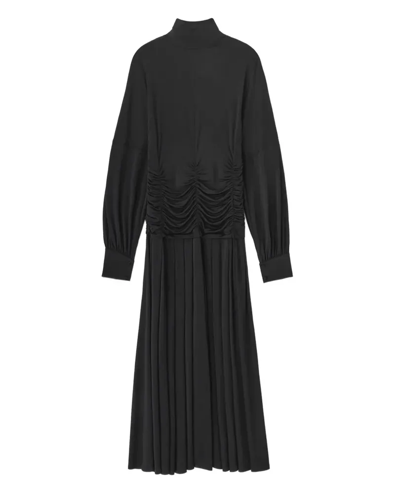 Ganni Midikleid mit Falten - Schwarz Schwarz