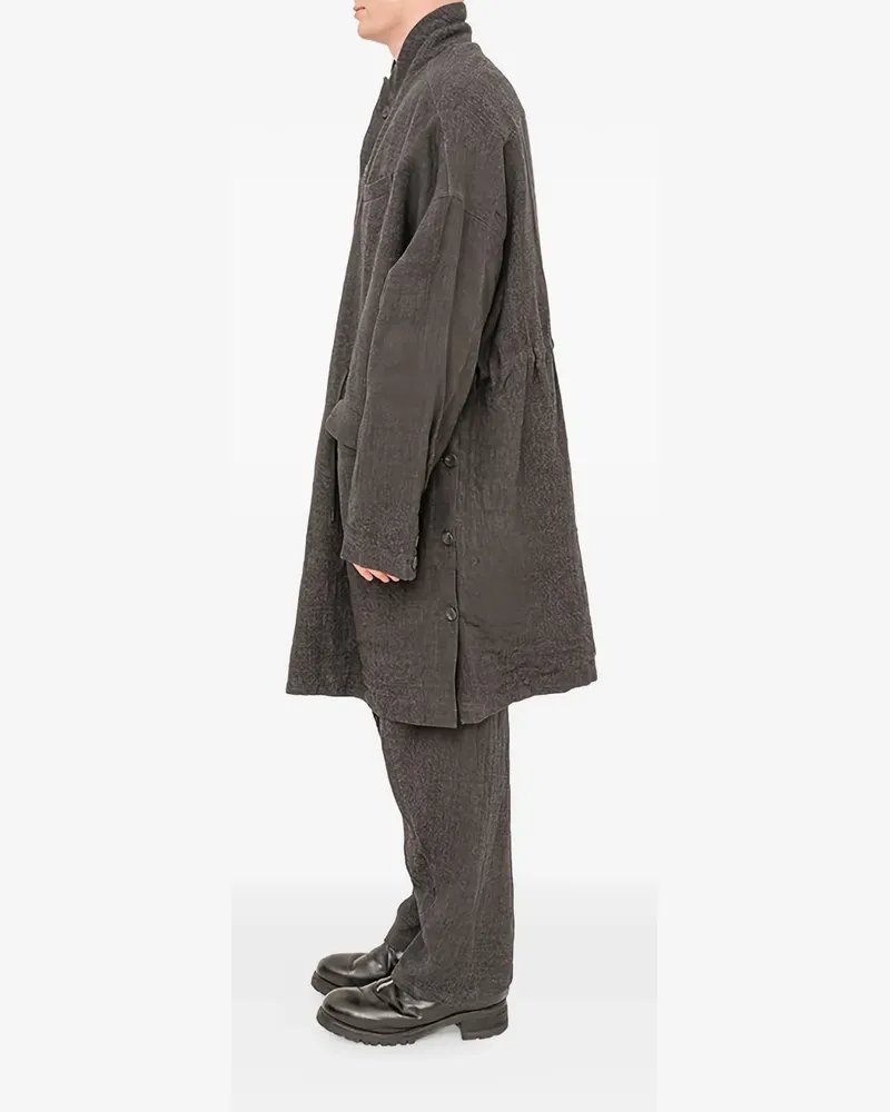 The Viridi-anne Geknöpfter Leinen-Wollmantel - Grau Grau