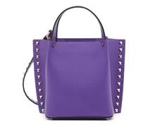 Kleine Rockstud Shopping Bag aus körnigem Kalbsleder - Violett
