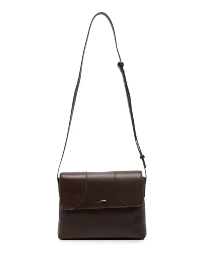 Emporio Armani logo-plaque leather messenger bag - Braun Braun