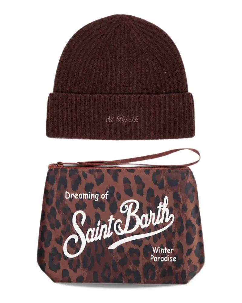 MC2 Saint Barth leopard-print beanie hat pouch set - Braun Braun