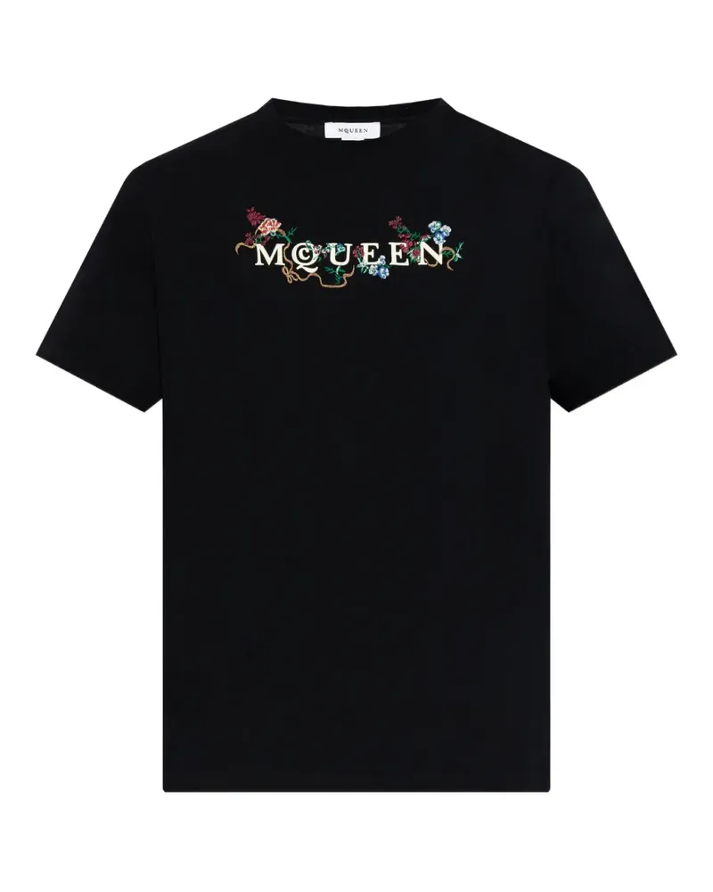 Alexander McQueen logo-print embroidered T-shirt - Schwarz Schwarz