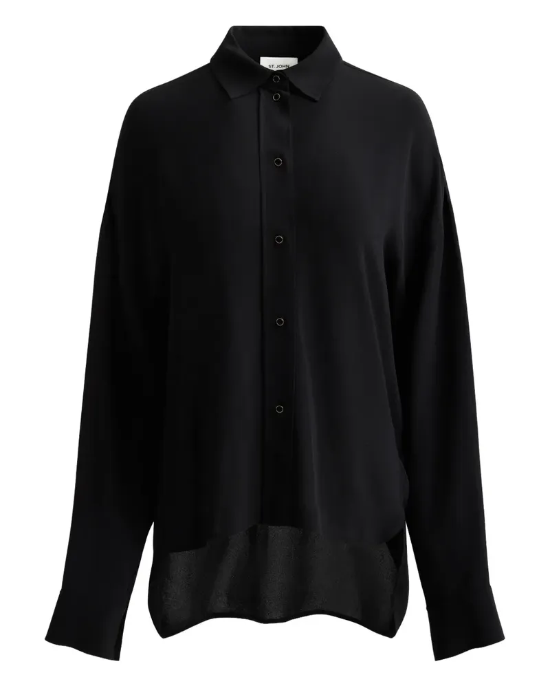 ST. JOHN Sharon button silk crepon blouse - Schwarz Schwarz