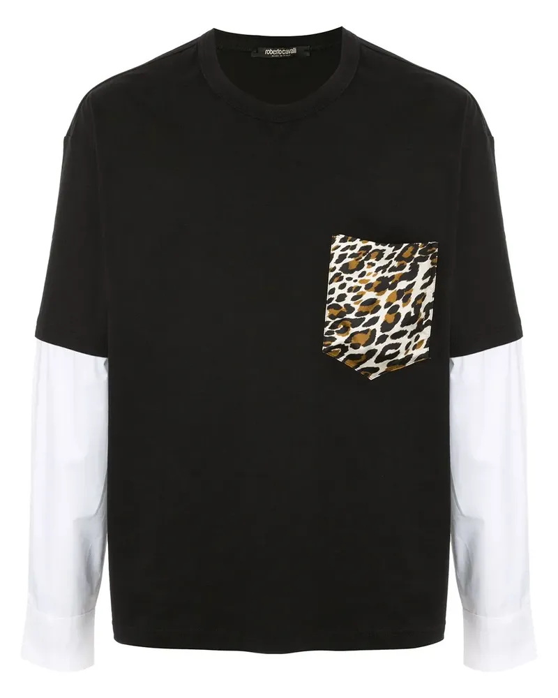 Roberto Cavalli T-Shirt mit Leoparden-Einsatz - Schwarz Schwarz