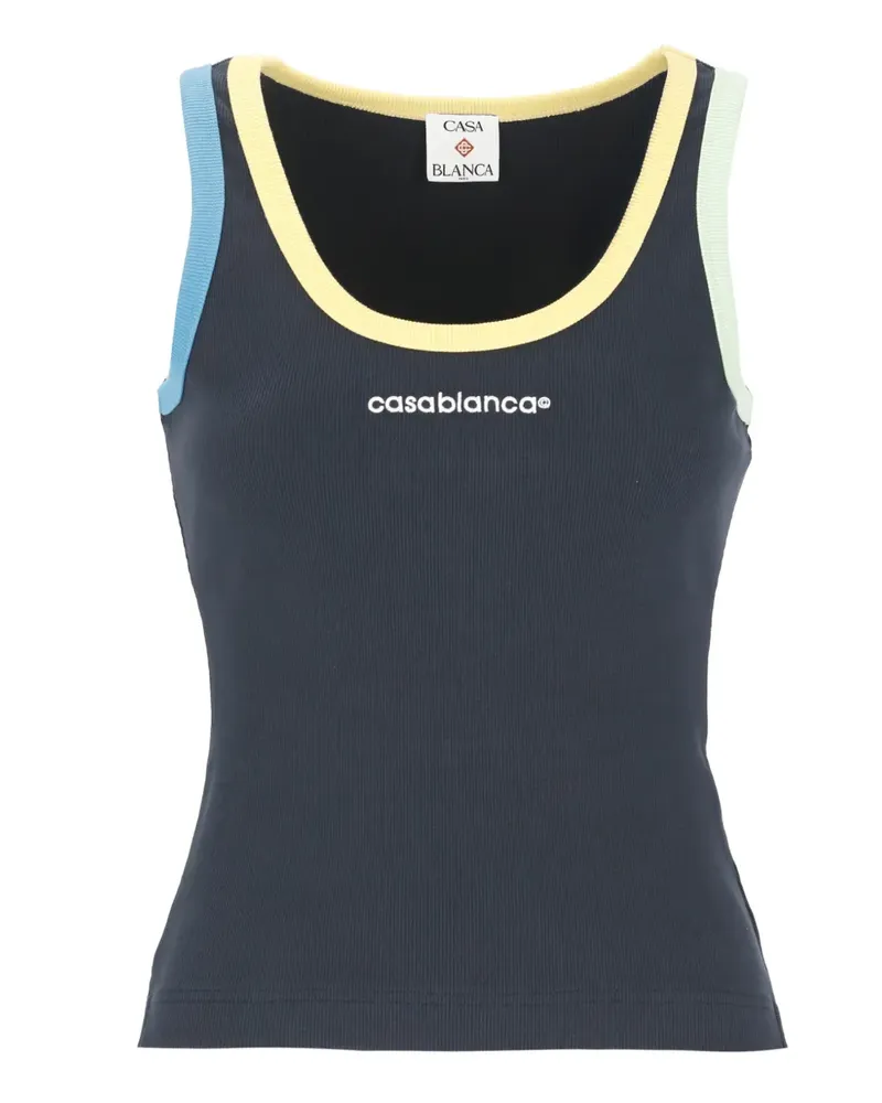 Casablanca Paris ribbed-knit logo-embroidered top - Blau Blau