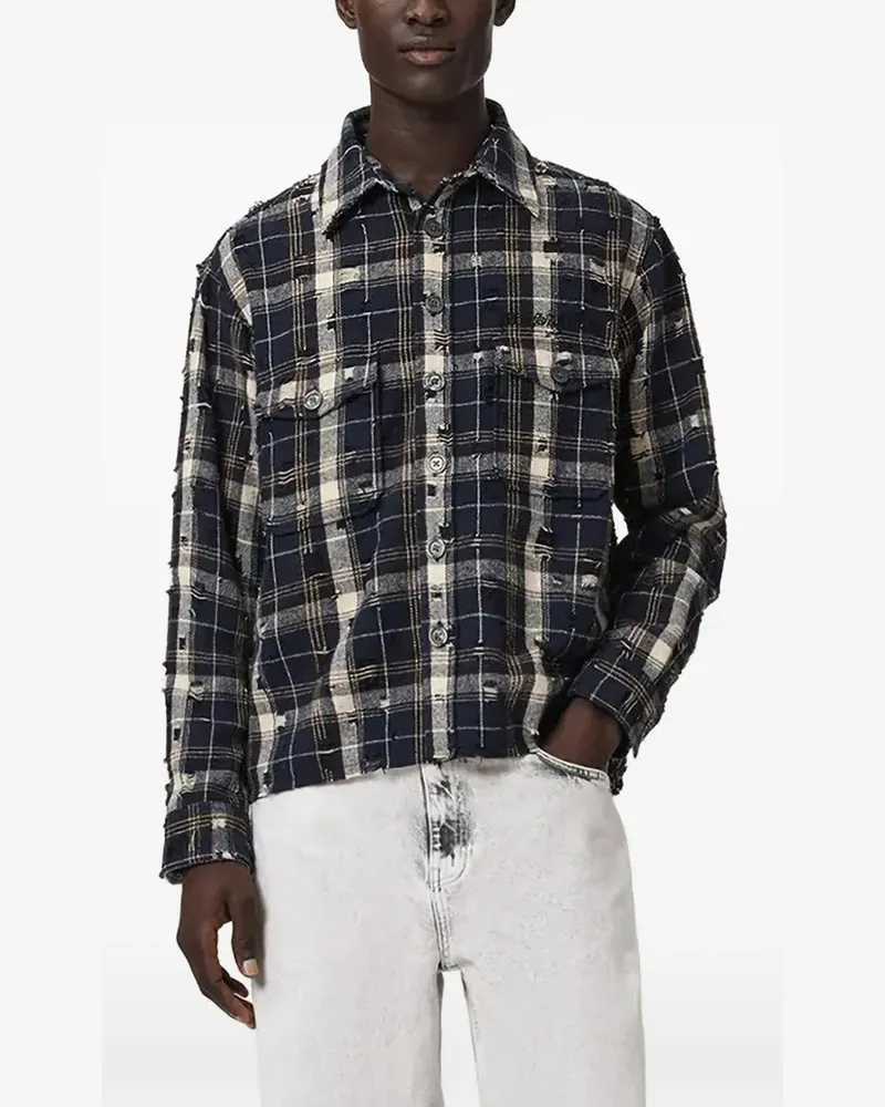 AllSaints Kariertes Hemd in Distressed-Optik - Blau Blau