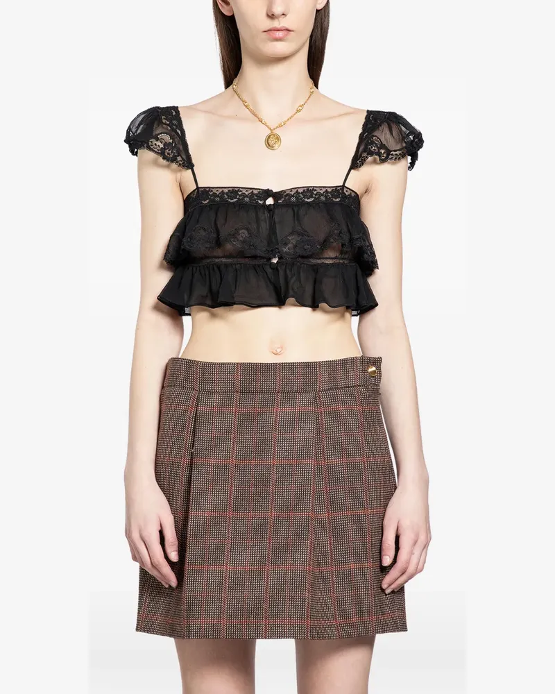 Chloé lace ruffled crop top - Schwarz Schwarz