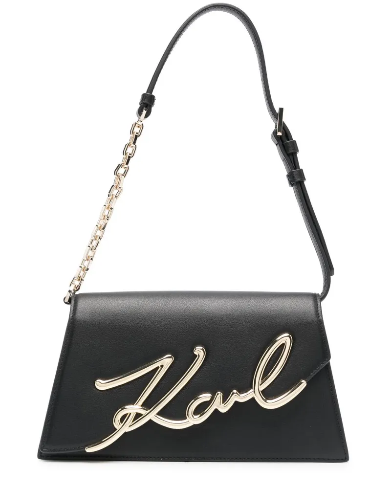 Karl Lagerfeld Signature Schultertasche aus Leder - Schwarz Schwarz