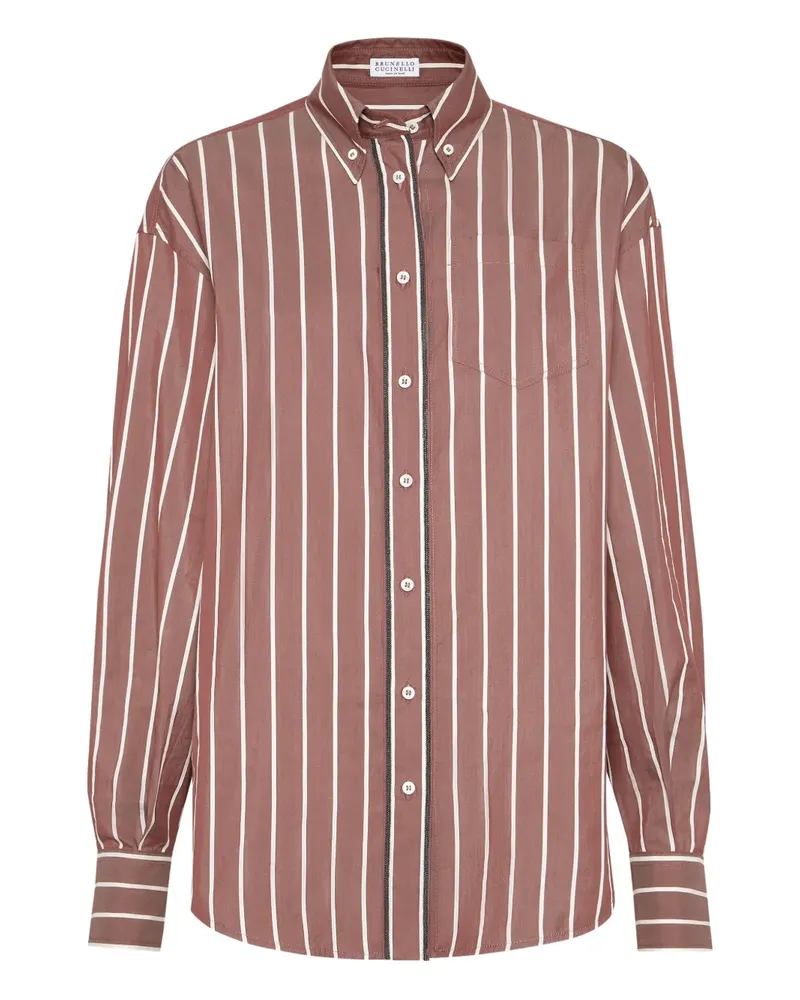 Brunello Cucinelli Gestreiftes Hemd aus Popeline - Braun Braun