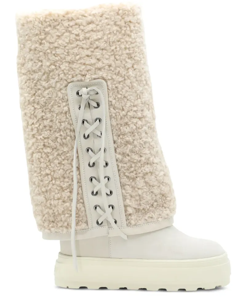Casadei Schnürstiefel aus Faux Shearling - Nude Nude
