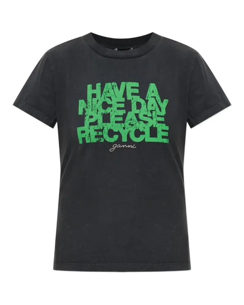 Ganni slogan-print cotton T-shirt - Schwarz Schwarz