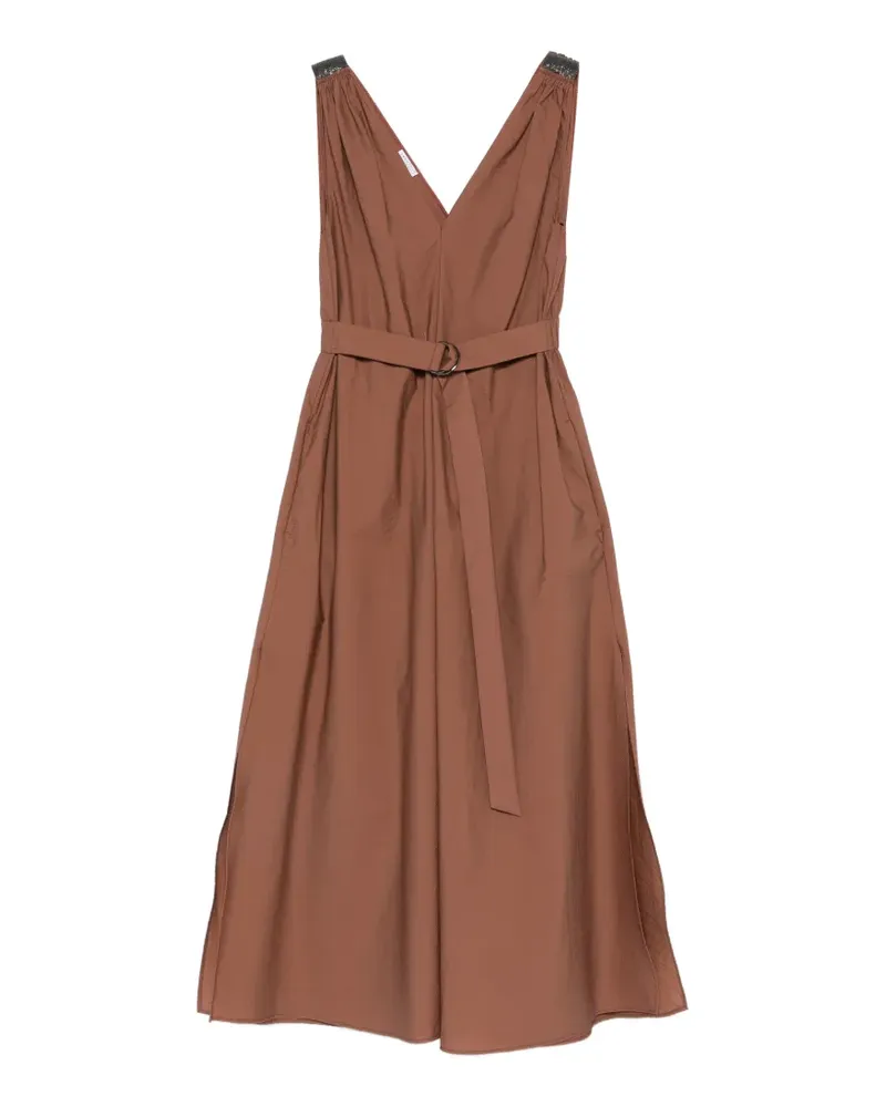 Brunello Cucinelli beaded V-neck belt dress - Braun Braun