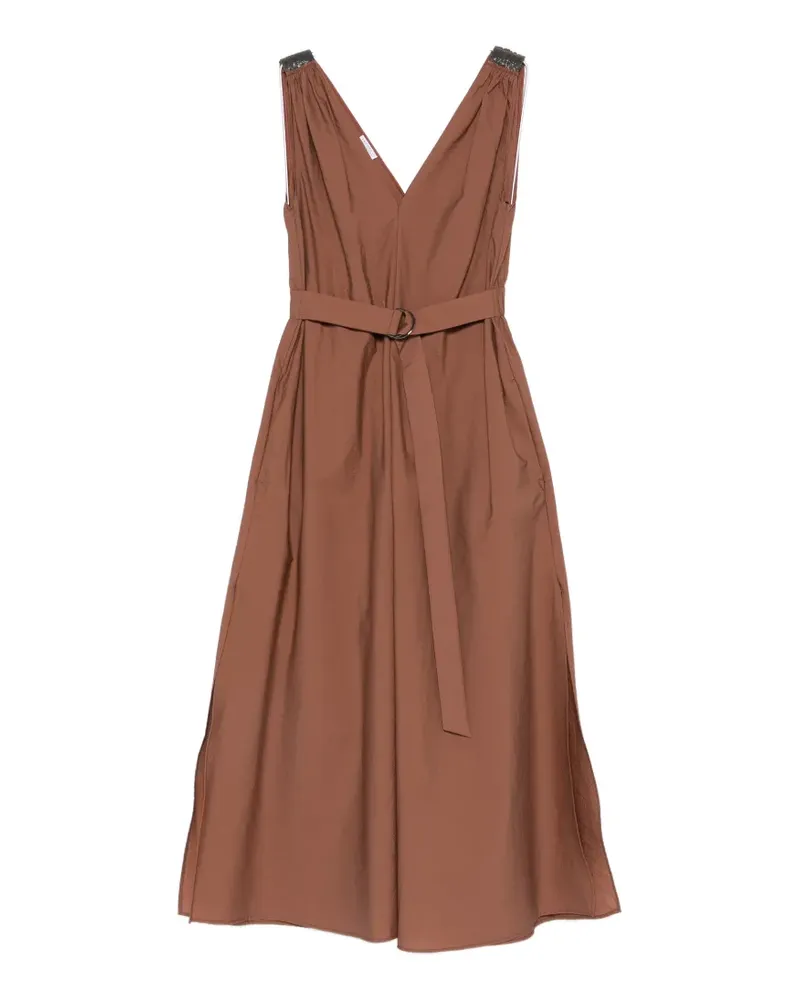Brunello Cucinelli beaded V-neck belt dress - Braun Braun
