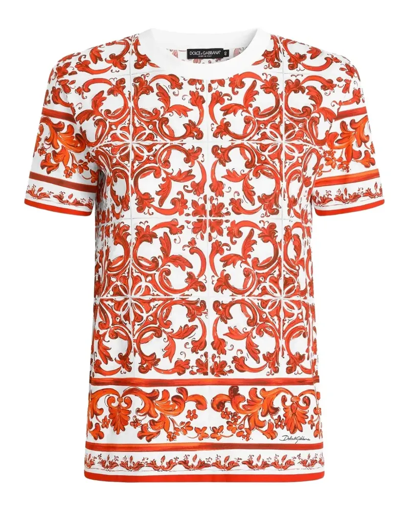 Dolce & Gabbana Jersey-T-Shirt mit Majolika-Print - Weiß Weiß