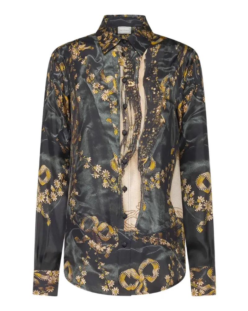 Pierre-Louis Mascia Aloe Seidenhemd mit Blumenprint - Schwarz Schwarz