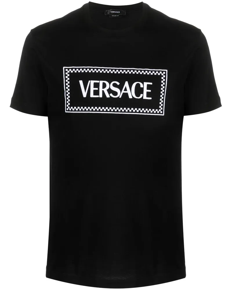 Versace 90s Logo T-Shirt mit Stickerei - Schwarz Schwarz