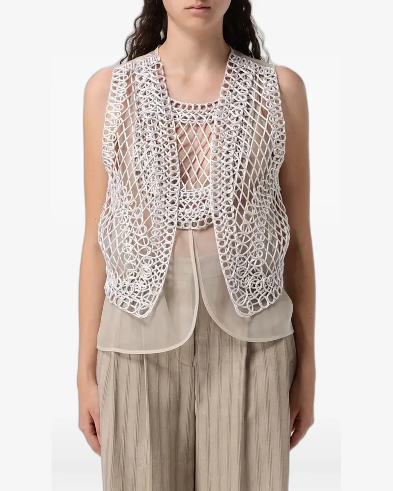 Emporio Armani crochet-knit asymmetric gilet - Weiß Weiß