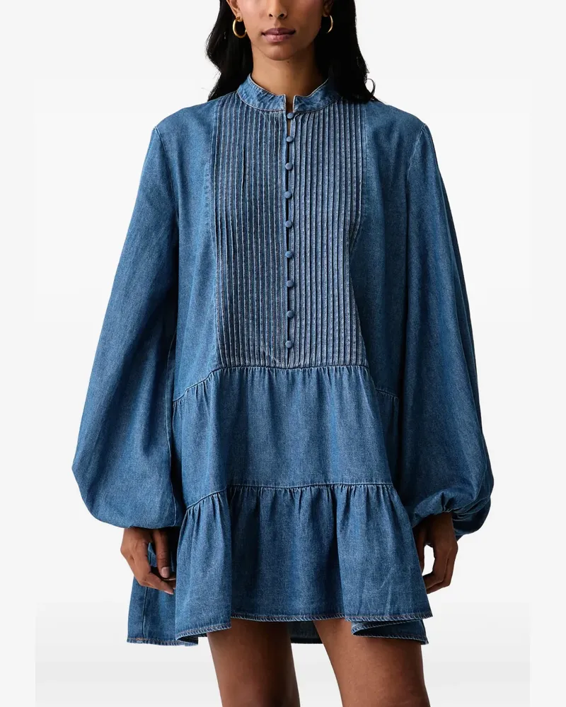 Bardot Gestuftes Antonia Chambray Kleid mit Stecknadel - Blau Blau