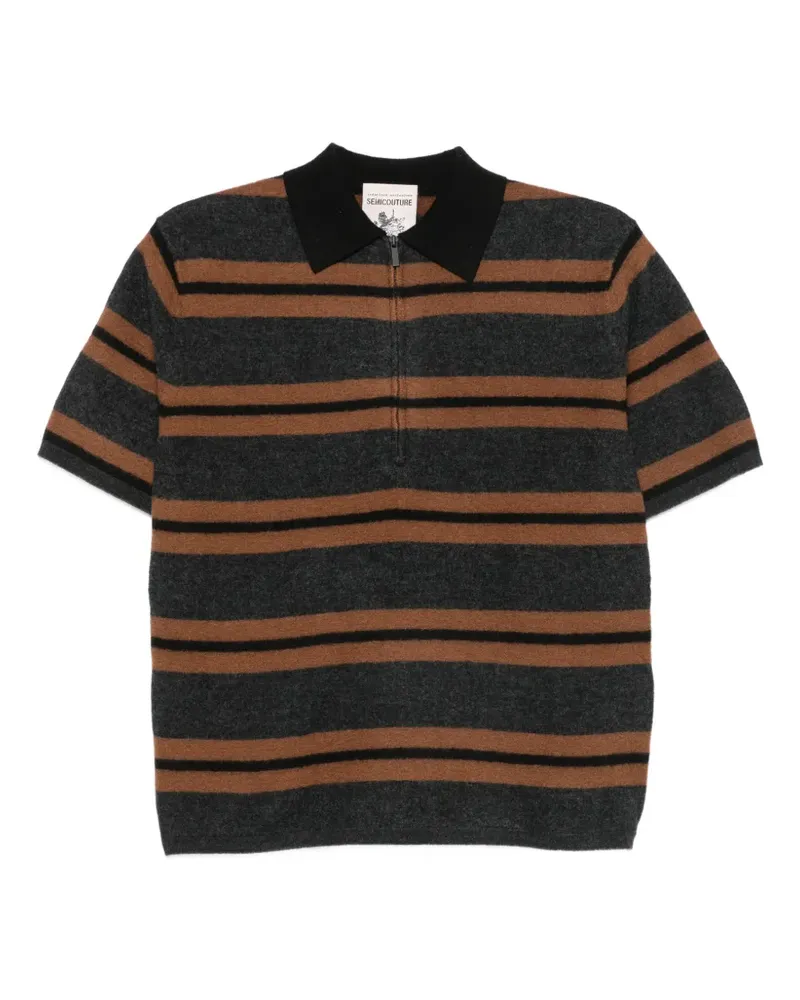 Semicouture Gestreiftes Poloshirt mit Reißverschluss - Grau Grau